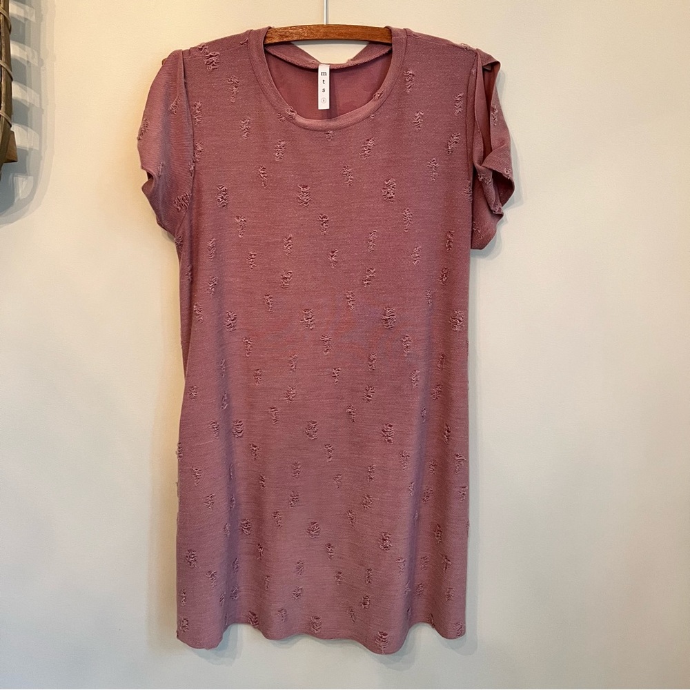 mts distressed t-shirt dress | small | mauvey-pink